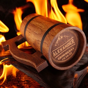Engraved Wooden Beer Mug: Personalized Groomsmen Gift, Oak Tankard