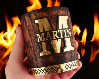 Personalized Whiskey Rocks Glass, Design Your Own Custom Etched Bourbon Scotch Glass for Him, Wooden Whiskey Tumbler, Christmas Gift idea