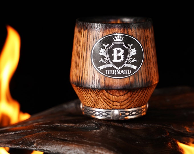 Featured listing image: Personalized whiskey glass, Gift For Him, Gift for Whiskey Lover, Oak Whiskey Tumbler, Best Man Groomsmen Gift Gift for Dad Сustom engraving