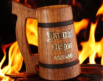 Custom Engraved Beer Stein for Groomsmen & Usher - Custom Engraved Beer Mug, Ideal Bachelor Party Gift, Unique Gifts for Guys, Best Man Gift