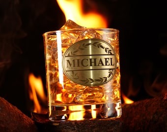 Customized Groomsmen Whiskey Glass Set with Personalized Brass Plates, Unique Whiskey Glasses, Best Man Proposal Gift Idea, Rocks Glass Set