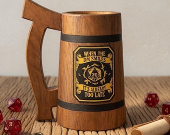 When the DM Smiles D&D Beer Mug - Personalized Fantasy Dungeon Master Gift, Handcrafted Wooden Tankard for RPG Gamers, Custom DnD Gifts