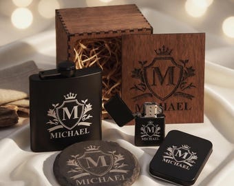 Groomsmen Proposal Box, Personalized Whiskey Flask Set, Best Man Gift, Wedding Party Gift