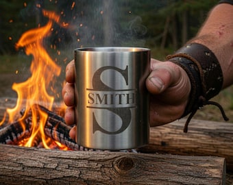 Personalized Stainless Steel Whiskey Tumbler, Engraved Monogram & Name, Custom Bourbon Scotch Gift for Men, Groomsmen Gift
