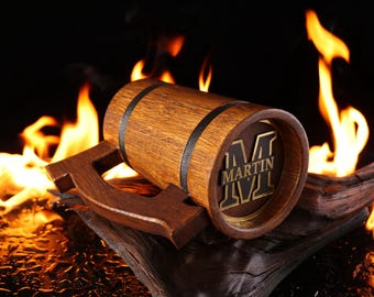 Customized Beer Mug for Men, Personalized Monogram Beer Stein for Beer Lovers, Customized Wooden Tankard with Monogram, Mug for Groomsmen