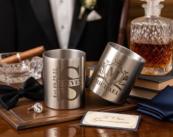 Personalized Engraved Stainless Steel Whiskey Glasses Set of 2 - Custom Monogram Couple Gift