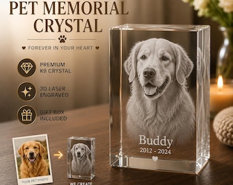 Pet Memorial Crystal, Dog Memorial Gift, Personalized Pet Loss Gift, Custom 3D Crystal Picture, Dog Remembrance Gift