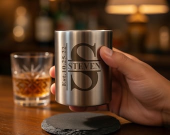 Personalized Whiskey Cup, Engraved Stainless Steel Tumbler, Groomsmen Gift, Custom Mens Gift, Wedding Favor