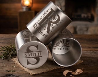 Personalized Engraved Stainless Steel Whiskey Glasses Set of 3 - Custom Monogram Groomsmen Gift