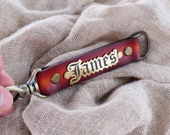Personalized Leather Keychain for Men, Keychain with Carabiner, Leather Keyring, Custom Keychain, Monogrammed Leather Key Fob, Gift for Him
