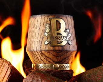 Personalized Wooden Whiskey Glass: Charred Tumbler with Optional Engraved Stone Coaster