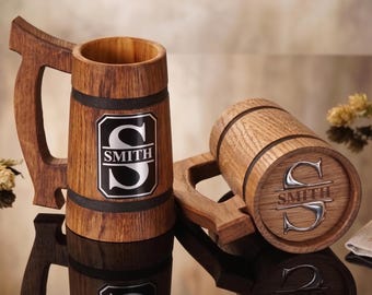 Groomsmen Gift Set of 3 5 10 - Personalized Beer Mugs, Custom Best Man Proposal, Oak Wood Tankard, Bulk Business Logo Wedding Favors