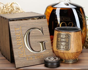 Personalized Whiskey Glass Set, Custom Engraved Wooden Gift Box & Shot Glass, Perfect Wedding Party Gift for Groomsmen, For Whiskey Lovers