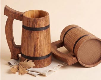 Rustic Oak Beer Stein Personalized Engraved, Custom Name Mug, Groomsmen & Father's Day Gift