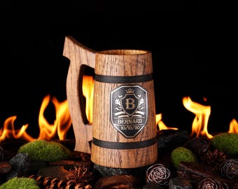 Custom Engraved Groomsmen Gift, Personalized Beer Mug, Best Man Beer Stein, Wedding Party Beer Mugs, Rustic Wooden Tankard, Gift for Men
