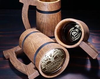Personalized Beer Mug, Custom Engraved Gift for Him, Groomsmen Gifts, Gift For Dad, Gift for Craft Beer Lovers, Oak Beer Stein, Beer Glass