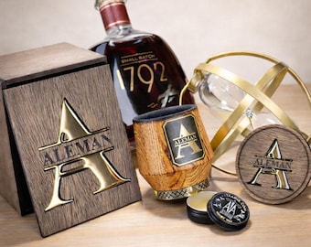 Personalized Whiskey Gift Set: Charred Oak Tumbler, Stones & Coaster