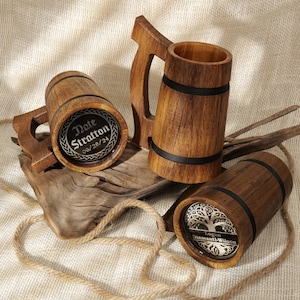 Personalized Oak Beer Mug: 22 oz Groomsmen Gift, Custom Wooden Tankard