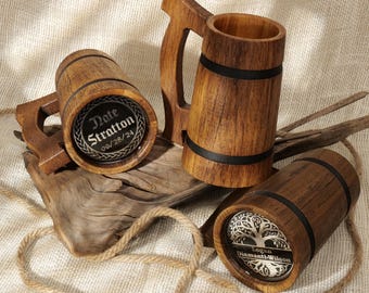 Personalized Beer Mug 22 oz, Bear Stein Groomsmen, Beer lover's gift, Custom Beer Mug Pint for Wedding party, Wooden Tankard for Best Man
