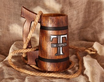 Personalized Beer Mug for Him, Handcrafted Wooden Stein for Beer Lovers, Monogrammed Gift for Men, Groomsmen Mug set, Birthday Gift Ideas