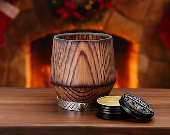 Personalized Oak Whiskey Glass: Handcrafted Bourbon Tumbler & Optional Stone Coaster