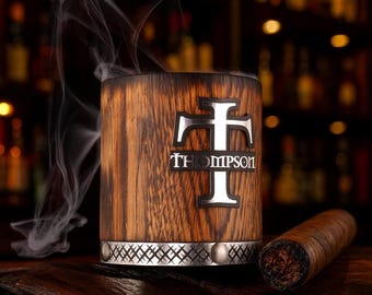 Personalized Oak Whiskey Tumbler – Custom Bourbon Glass Gift for Men