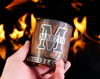 Personalized Whiskey Tumbler, Ideal Present for Him & Grooms, Bespoke Bourbon Rocks Glass, Great Scotch Gift for Best Man, Wood Whiskey Cup