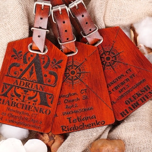Gepersonaliseerde bagagelabel, op maat gegraveerd leren reislabel, uniek cadeau voor reizigers, handgemaakte reisaccessoires, aangepast bagagelabel
