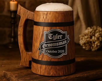 Personalized Wooden Beer Stein: Rustic Oak Tankard 22 oz for Beer Lovers