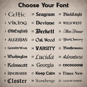 Font options for engraving personalized whiskey glass, custom design choices for wooden tumbler