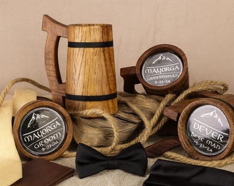 Rustic Personalized Beer Stein: Oak Wooden Tankard 22 oz for Groomsmen or Bachelor Party