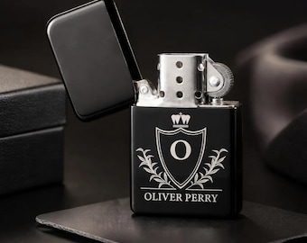 Engraved Black Lighter with Case, Personalized Lighter, Minimalist Custom Name Metal Lighter