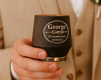 Personalized Wooden Whiskey Tumbler: Engraved Groomsmen Gift