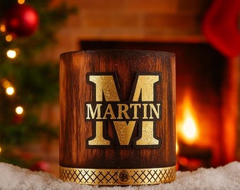 Personalized Wooden Whiskey Glass: Custom Etched Bourbon Scotch Tumbler
