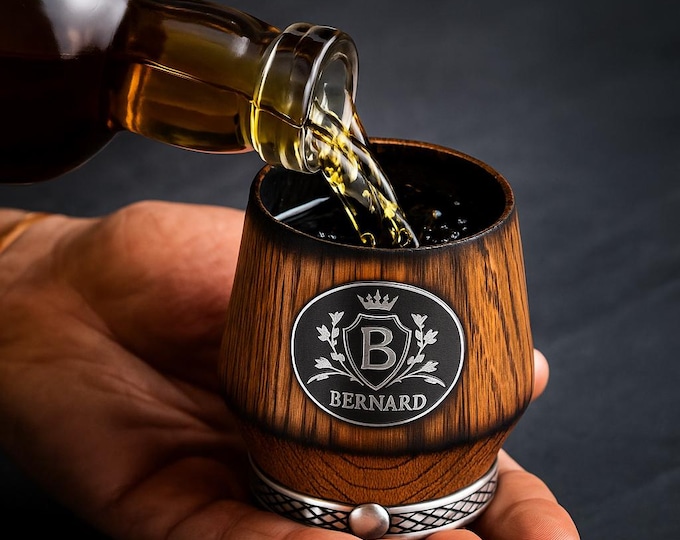 Featured listing image: Personalized Whiskey Glass – Charred Oak Bourbon Tumbler, Optional Custom Engraved Plate