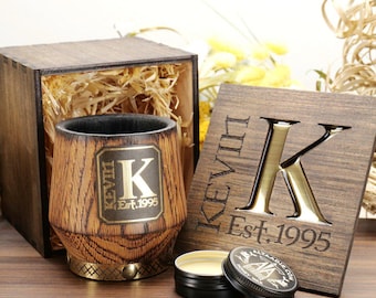 Personalized Groomsmen Gift, Whiskey Glass in Custom Wooden Box, Best Man Gift, Oak Bourbon Tumbler, Wedding Shot Glass for Whiskey Lovers