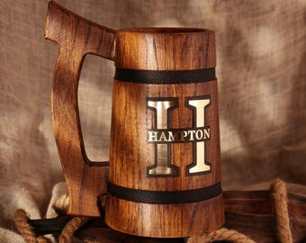 Handmade Oak Beer Mug, Personalized Wooden Tankard, Custom Beer Glass | Rustic Beer Stein | Engraved Gift for Men, Beer Lovers, Father’s Day