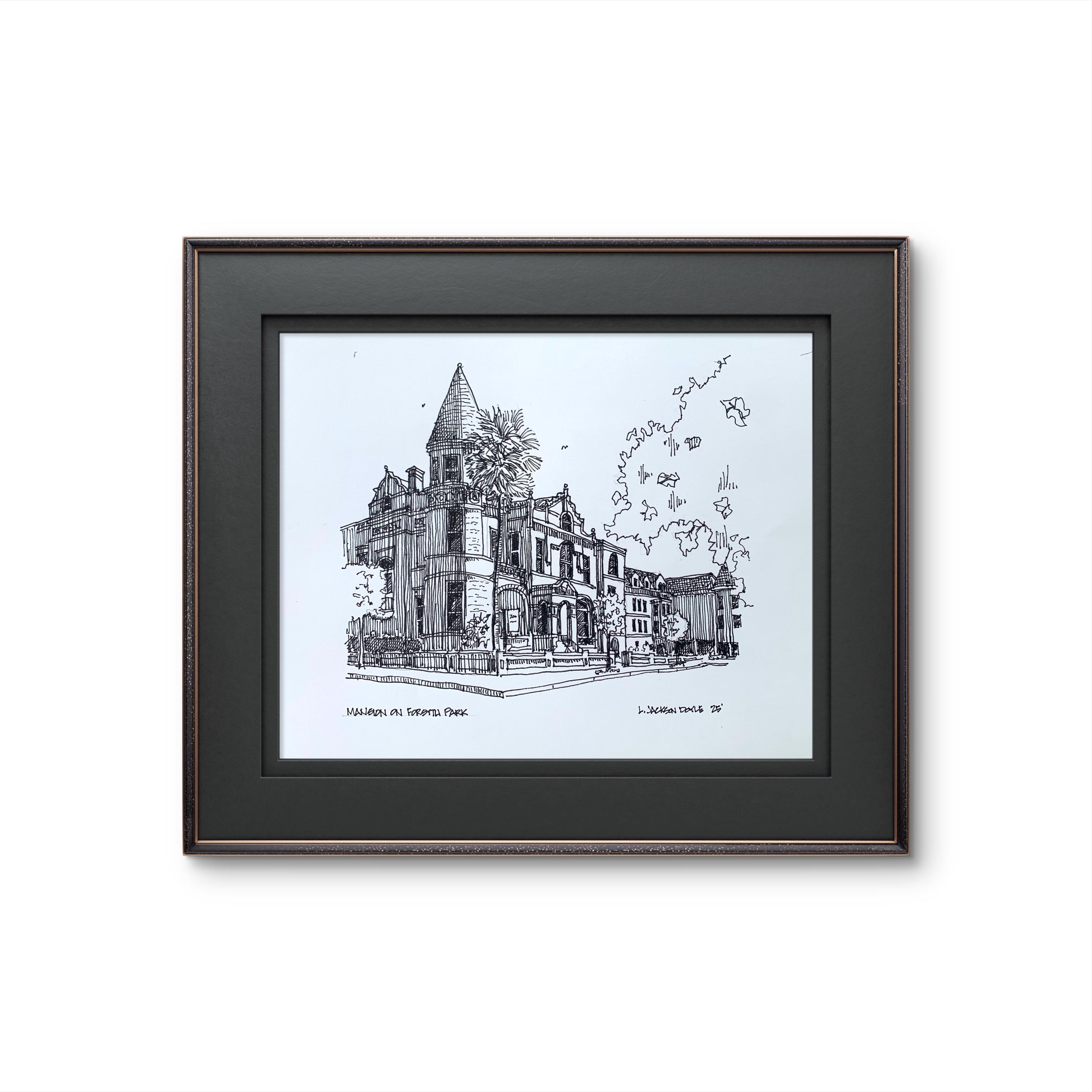 Savannah, Georgia , Mansion on Forsyth Park, Pen and Ink Limited Print ...