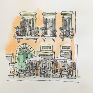 Rome Street Cafe, Italy, watercolor painting original.