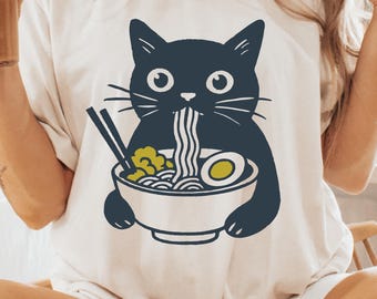 Rolig katt som äter ramen-t-shirt - Comfort Colors Foodie Tee