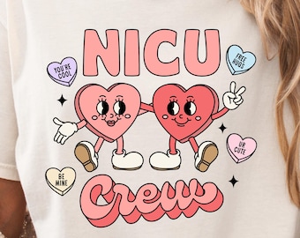 NICU Crew Valentines Day T-shirt: Mascot Hearts Illustration