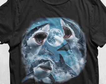 Shark Moon Graphic T-Shirt: Retro Ocean Y2K Tee