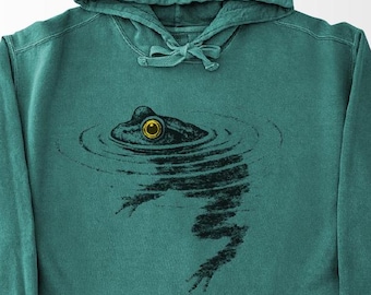 Frog Swimming Comfort Colors® Hoodie, Nature Sweatshirt, Cottagecore Wildlife Pullover