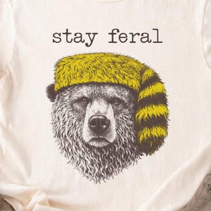 Stay Feral Bear Graphic Tee, Outdoorsy Wildlife Shirt Ivory
