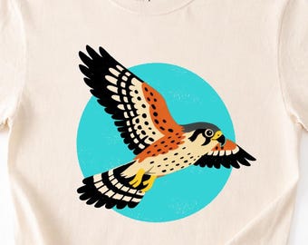 Flying Kestrel T-Shirt, Retro Bird Graphic Tee, Nature Top