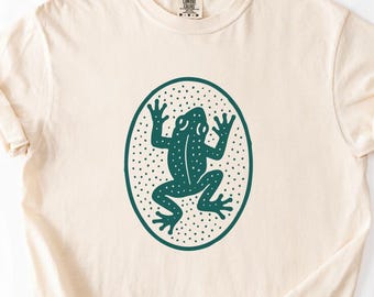 Folk Art Minimalist Frog Nature Tee, Cottagecore Amphibian Graphic T-Shirt
