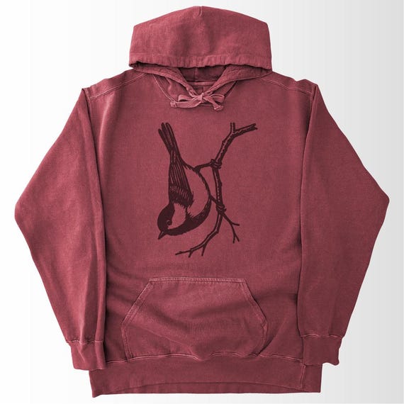 Chickadee Hoodie Comfort Colors®, Vintage Drawn Bird Sweatshirt, Nature Lover Gift, Garment Dyed Fabric