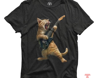 Funny Tabby Cat Guitarist T-Shirt: Rocking Cat Lover Tee