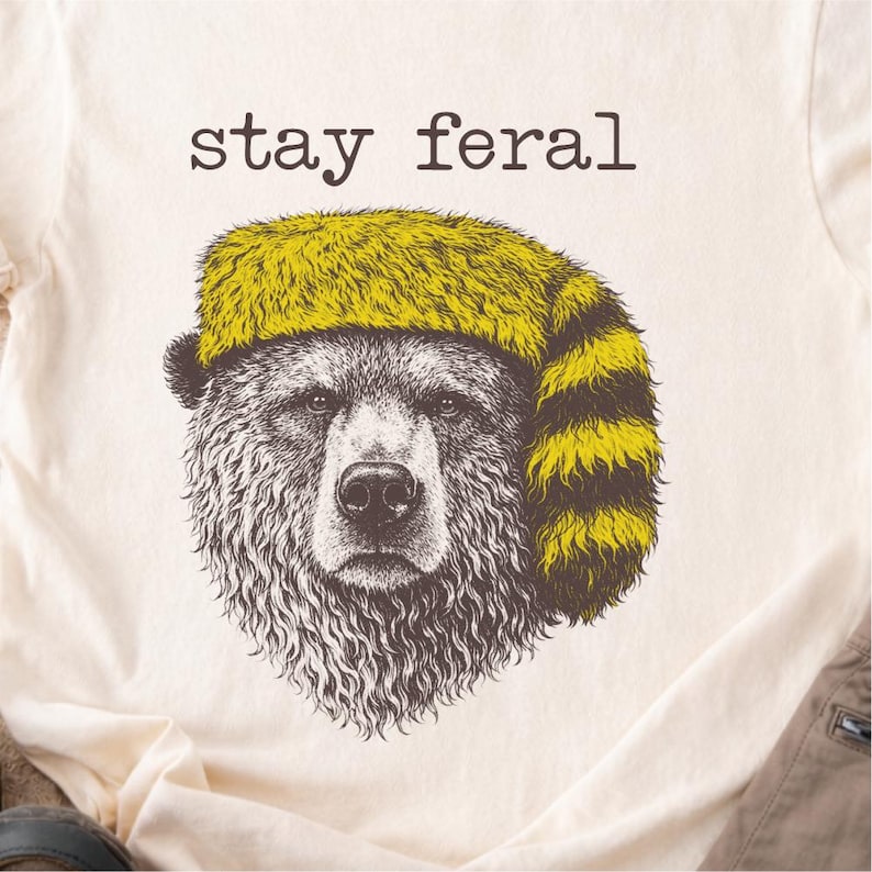 Stay Feral Bear Graphic Tee, Outdoorsy Wildlife Shirt image 4
