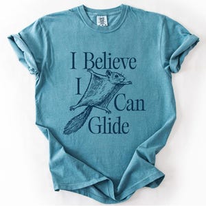 Flying Squirrel Graphic Tee, Funny Woodland Shirt Blue Jean